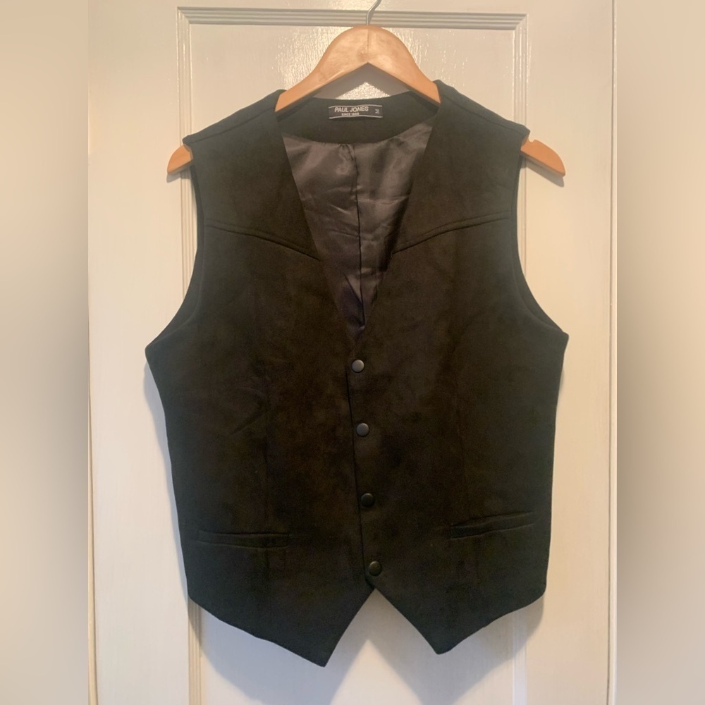 Paul Jones Mens Size M Black Faux Suede Vest Suit Western Cowboy